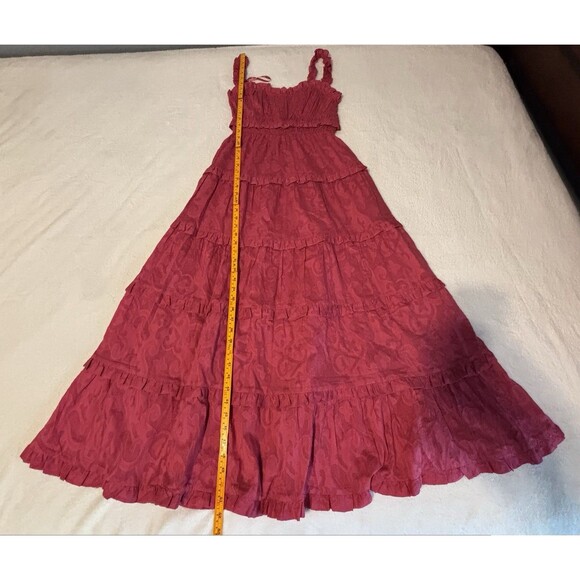 Anthropologie Sleeveless Square Neck Ruffle Tiered Midi Dress Sz Sm Pink - Picture 4 of 9